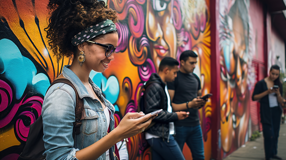 Latino woman looking at her mobile phone