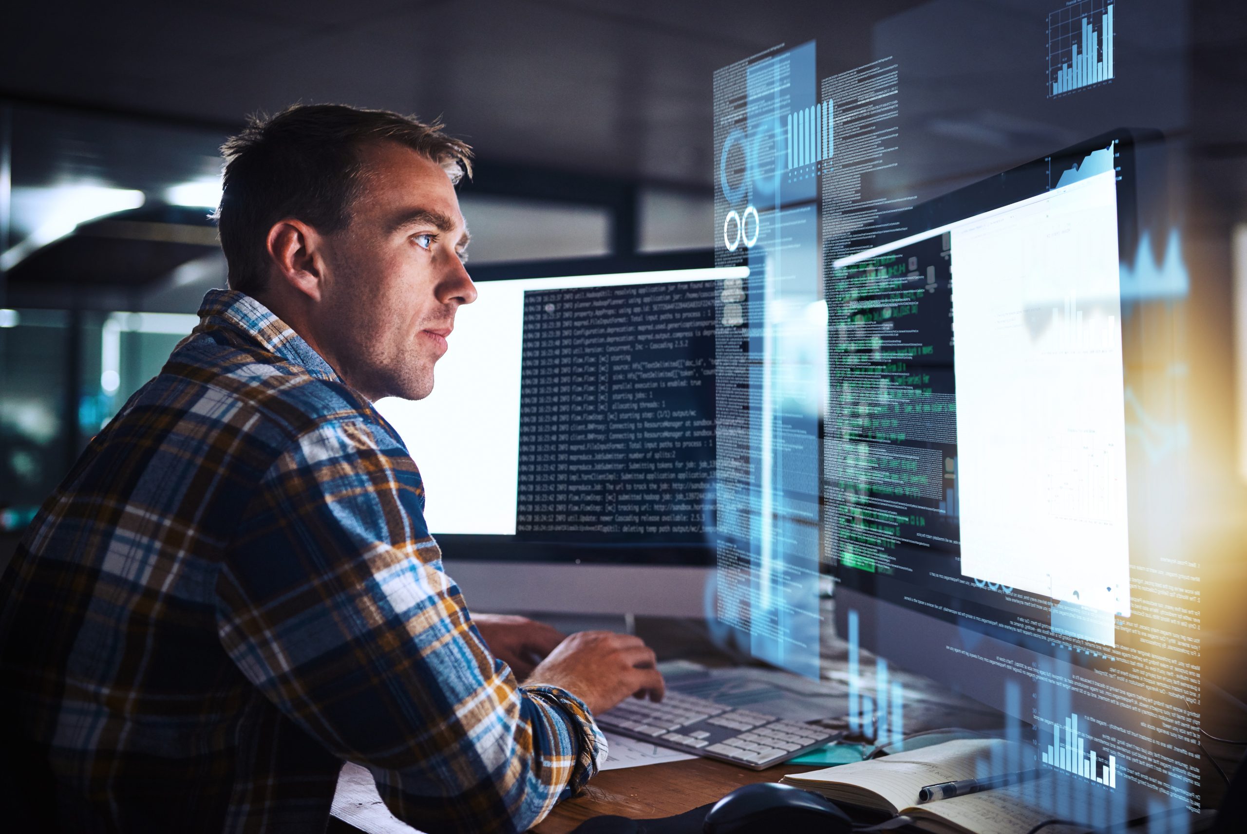 man staring a computer screen